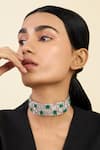 Buy_Isharya_Green Celtic Doublet Emerald And Cz Studded Choker _at_Aza_Fashions
