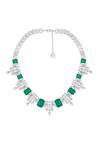 Shop_Isharya_Green Doublet Dark Emerald Stone Bib Necklace _at_Aza_Fashions