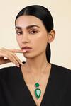 Buy_Isharya_Green Pear Cut Emerald Pendant Necklace _at_Aza_Fashions