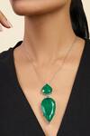 Isharya_Green Pear Cut Emerald Pendant Necklace _Online_at_Aza_Fashions
