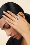 Buy_ISHARYA_Silver Plated Cubic Zirconia Art Deco Cocktail Ring _at_Aza_Fashions