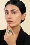 Buy_ISHARYA_Green Cubic Zirconia Emerald Stone Embellished Cocktail Ring _at_Aza_Fashions