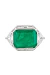 Shop_ISHARYA_Green Cubic Zirconia Emerald Stone Embellished Cocktail Ring _at_Aza_Fashions