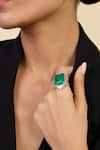 ISHARYA_Green Cubic Zirconia Emerald Stone Embellished Cocktail Ring _Online_at_Aza_Fashions