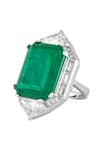 Buy_ISHARYA_Green Cubic Zirconia Emerald Stone Embellished Cocktail Ring _Online_at_Aza_Fashions