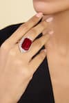 Shop_Isharya_Red Crystals Ruby Corundum Cocktail Ring_Online_at_Aza_Fashions