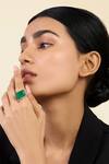 Buy_Isharya_Green Crystals, Stones Radiant Emerald Cut Cocktail Ring_at_Aza_Fashions