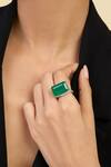Isharya_Green Crystals, Stones Radiant Emerald Cut Cocktail Ring_Online_at_Aza_Fashions