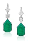 Shop_Isharya_Green Cubic Zirconia Doublet Dark Emerald Studded Earrings _at_Aza_Fashions