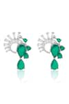 Shop_ISHARYA_Green Cubic Zirconia Mor Emerald Statement Studs _at_Aza_Fashions