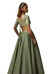 Damoiselle_Green Georgette Net Hand Embroidery Floral Glided Sage Blouse And Lehenga Set _at_Aza_Fashions