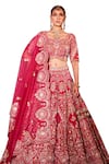 Buy_Chaashni By Maansi And Ketan_Pink Organza, Net Pearls, Mirrors, Sequins Embroidered Bridal Lehenga Set 