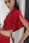 Buy_Istya_Red Net Embroidery Linear Asymmetric Floral Sequin One Shoulder Top With Pant _Online_at_Aza_Fashions