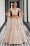 Buy_Istya_Pink Net Embroidery Sequins Sweetheart Neck Floral Lehenga With Blouse _at_Aza_Fashions