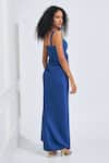 Shop_NA-KA_Blue Satin Solid Round Draped High Slit Dress _at_Aza_Fashions