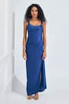 Shop_NA-KA_Blue Satin Solid Round Draped High Slit Dress _Online_at_Aza_Fashions