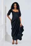 Buy_NA-KA_Black Satin Solid Sweetheart Cowl Detailed Gown _at_Aza_Fashions