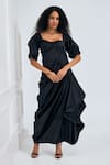 Shop_NA-KA_Black Satin Solid Sweetheart Cowl Detailed Gown _Online_at_Aza_Fashions