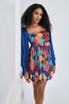 NA-KA_Multi Color Satin Printed Geometric Straight Geomatic Short Dress _Online_at_Aza_Fashions