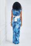 Shop_NA-KA_Blue Satin Printed Patchwork V Neck Drape Gown _at_Aza_Fashions