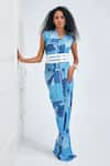 Buy_NA-KA_Blue Satin Printed Patchwork V Neck Drape Gown _Online_at_Aza_Fashions