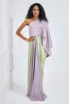 Buy_NA-KA_Purple Moss Satin Solid Asymmetric One Shoulder Drape Gown _at_Aza_Fashions