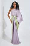 Buy_NA-KA_Purple Moss Satin Solid Asymmetric One Shoulder Drape Gown _Online_at_Aza_Fashions