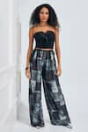 Buy_NA-KA_Black Knit Printed Patchwork Notched Lapel Flap Detailed Crop Top With Pant _at_Aza_Fashions