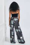 Shop_NA-KA_Black Knit Printed Patchwork Notched Lapel Flap Detailed Crop Top With Pant _at_Aza_Fashions