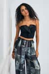 Buy_NA-KA_Black Knit Printed Patchwork Notched Lapel Flap Detailed Crop Top With Pant _Online_at_Aza_Fashions