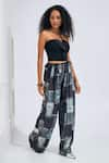 Shop_NA-KA_Black Knit Printed Patchwork Notched Lapel Flap Detailed Crop Top With Pant _Online_at_Aza_Fashions