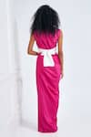 Shop_NA-KA_Fuchsia Satin Solid V Neck Gathered Detailed Drape Gown _at_Aza_Fashions