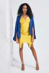 Buy_NA-KA_Yellow Satin Solid Dress Cowl Neck With Contrast Blazer Jacket _at_Aza_Fashions