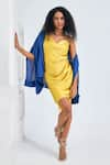 Buy_NA-KA_Yellow Satin Solid Dress Cowl Neck With Contrast Blazer Jacket _Online_at_Aza_Fashions