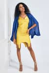 NA-KA_Yellow Satin Solid Dress Cowl Neck With Contrast Blazer Jacket _at_Aza_Fashions