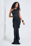 Shop_NA-KA_Black Satin Solid Asymmetric One Shoulder Gown _Online_at_Aza_Fashions