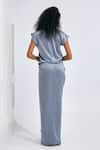 Shop_NA-KA_Grey Satin Solid V Neck Short Sleeve Draped Gown _at_Aza_Fashions