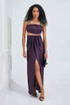 Buy_NA-KA_Purple Moss Satin Solid Straight Adjustable Shoulder Crop Top With Skirt _at_Aza_Fashions