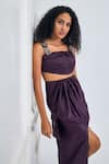 Buy_NA-KA_Purple Moss Satin Solid Straight Adjustable Shoulder Crop Top With Skirt _Online_at_Aza_Fashions