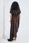 Shop_NA-KA_Brown Satin Solid Boat Neck Drape Gown _at_Aza_Fashions