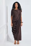 Shop_NA-KA_Brown Satin Solid Boat Neck Drape Gown _Online_at_Aza_Fashions