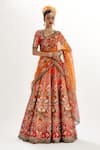 Buy_Rajdeep Ranawat_Orange Scooba Print Mughal Paan Neck Leela Rose Bloom Lehenga Set _at_Aza_Fashions