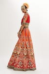 Rajdeep Ranawat_Orange Scooba Print Mughal Paan Neck Leela Rose Bloom Lehenga Set _at_Aza_Fashions