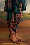 Rajdeep Ranawat_Green Kaftan Silk Print Boho Floral Band Collar Farah With Dhoti Pant _Online