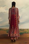 Shop_Rajdeep Ranawat_Red Silk, Modal Embroidery V-neck Banera Permaz Print Kimono Tunic With Palazzo _at_Aza_Fashions