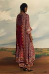 Buy_Rajdeep Ranawat_Red Silk, Modal Embroidery V-neck Banera Permaz Print Kimono Tunic With Palazzo _Online_at_Aza_Fashions