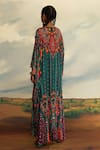 Shop_Rajdeep Ranawat_Green Silk Print Boho V Neck Imama Floral Kaftan _at_Aza_Fashions