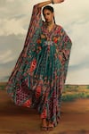 Rajdeep Ranawat_Green Silk Print Boho V Neck Imama Floral Kaftan _at_Aza_Fashions