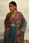 Buy_Rajdeep Ranawat_Green Silk Print Boho V Neck Imama Floral Kaftan 