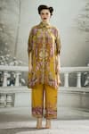 Rajdeep Ranawat_Yellow Tunic Silk Print Rose Bloom Collared Neck Kamara Permaz With Pant _Online_at_Aza_Fashions